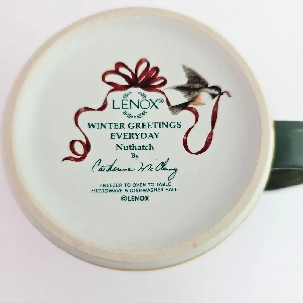 Lenox Coffee Mug Cup Winter Greetings Everyday Holiday Nuthatch Bird on Fruit